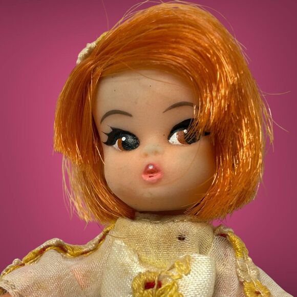 Vintage 1967 Hasbro 4” Dolly Darling Honey #8533 With Dress And Headband - Picture 16 of 16